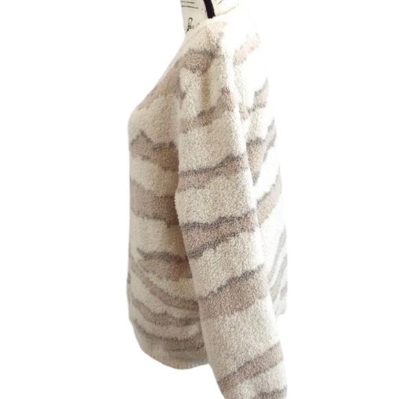 Barefoot Dreams Cozychic Seaside Crew Neck Cream/Zebra Print Sweater Size XL - Picture 4 of 8